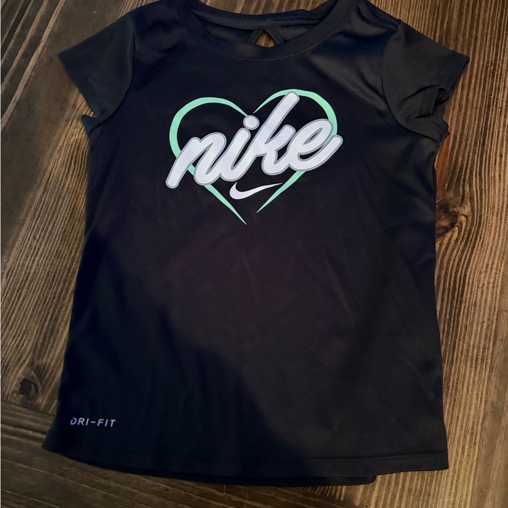 Nike Kids Black Tee with Green Heart Graphic